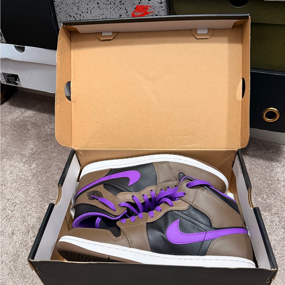 Jordan Air 1 Mid Men's Black and Purple Sneakers
